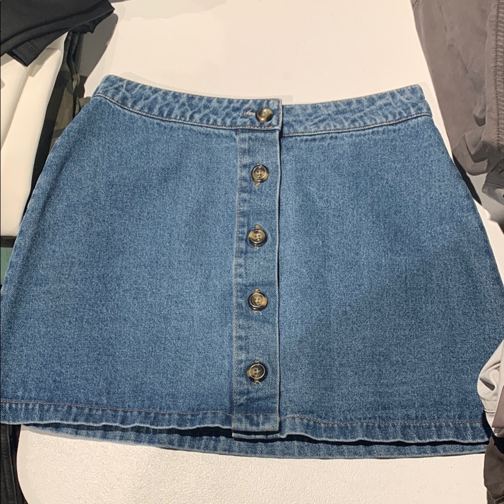 Forever 21 Blue Denim Button-Front Mini Skirt